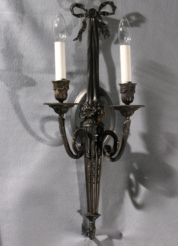 Pair of Bronze Double-Light Sconces